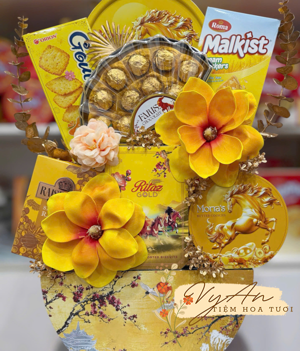 Giỏ quà TẾT 2026 sét vàng rực rỡ 10 món SET06
